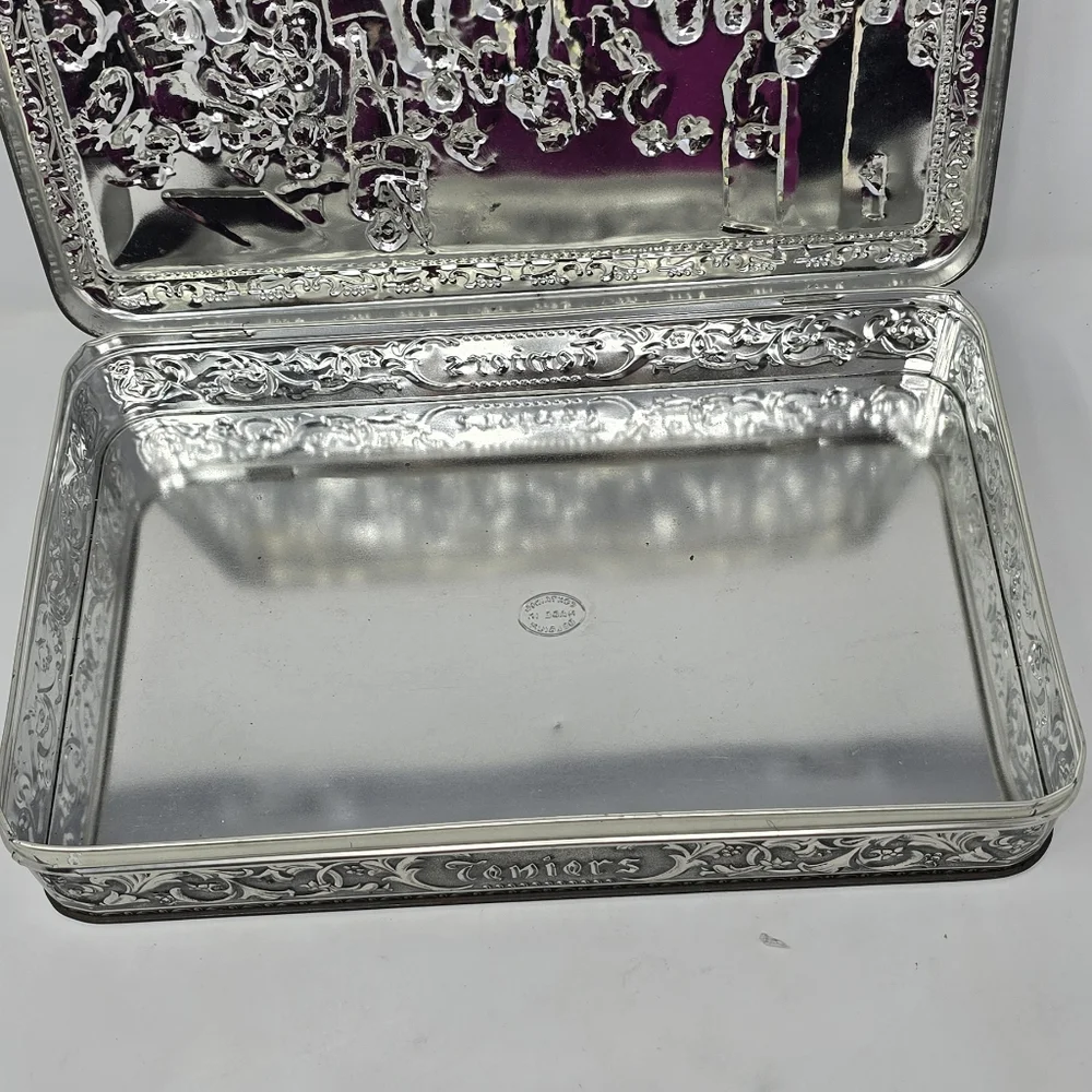 Vtg Teniers 3D tin box dancing socializing florentine biscuit‎ cookie box